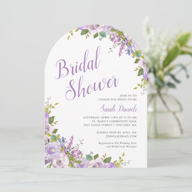 Invitación a ducha de novia floral Lilac (Anverso de pie)