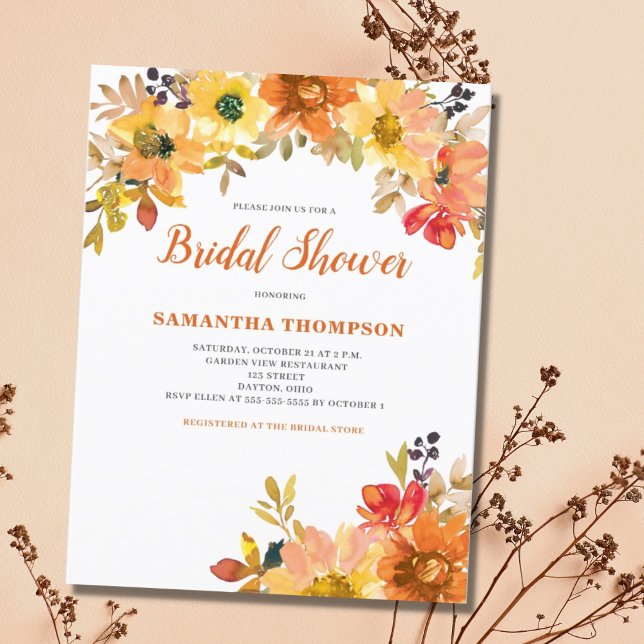 Invitación a ducha de novia floral Naranja quemada (Subido por el creador)