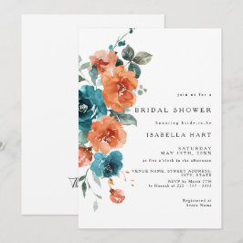 Invitación a ducha de novia floral Naranja quemado
