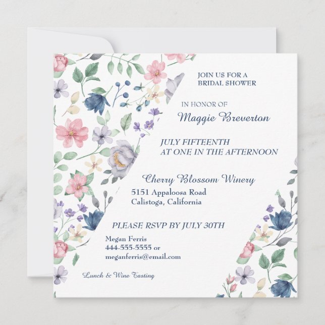 Invitación a ducha de novia floral pintada por Whi (Anverso)