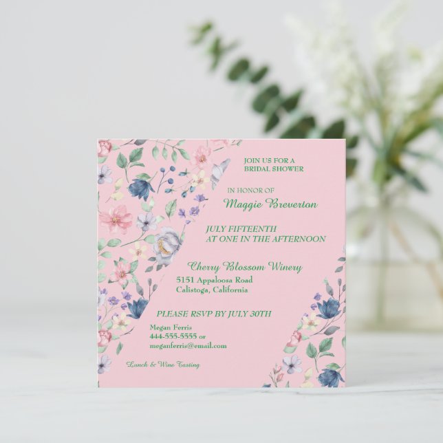 Invitación a ducha de novia floral pintada por Whi (Anverso de pie)