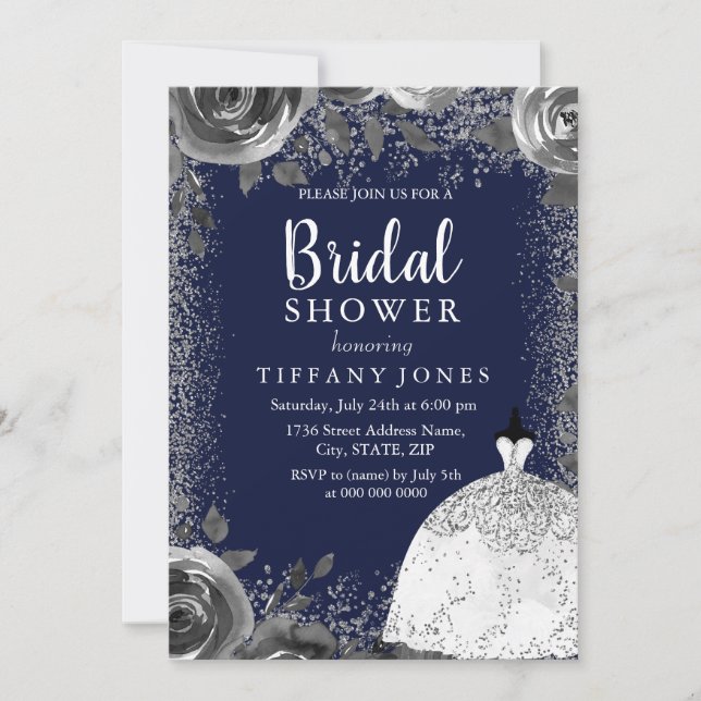 Invitación a ducha de novia floral Purpurina de Ma (Anverso)