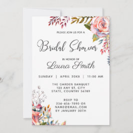 Invitación a ducha de novia floral rosa rosa Rubor
