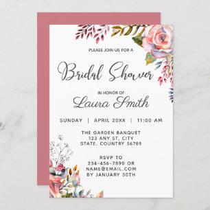 Invitación a ducha de novia floral rosa rosa Rubor
