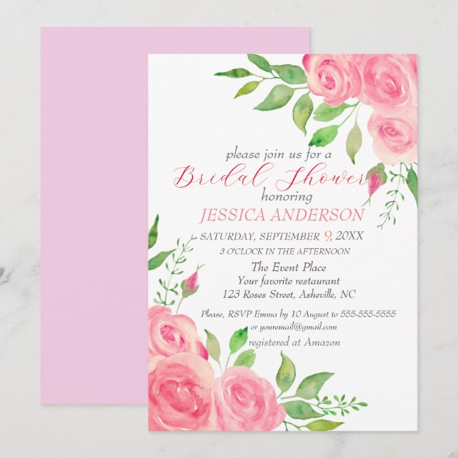 Invitación a ducha de novia floral rosa Roses flor (Anverso / Reverso)