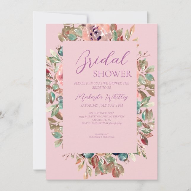 Invitación a ducha de novia floral rosa Rubor (Anverso)