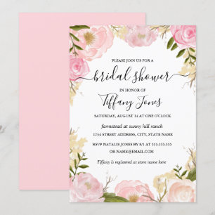 Invitación a ducha de novia floral rosa Rubor