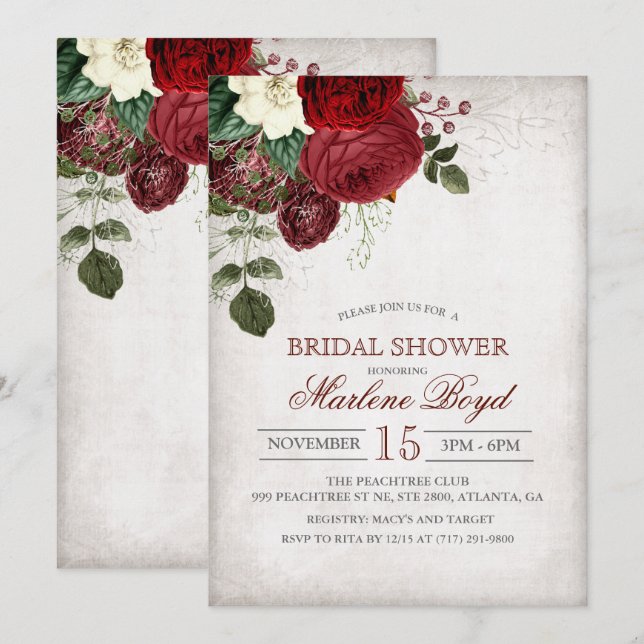 Invitación a ducha de novia floral rústica (Anverso / Reverso)