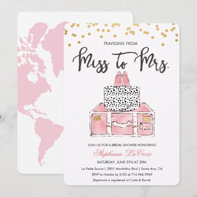 Invitación a ducha de novia floral temática de via (Anverso / Reverso)