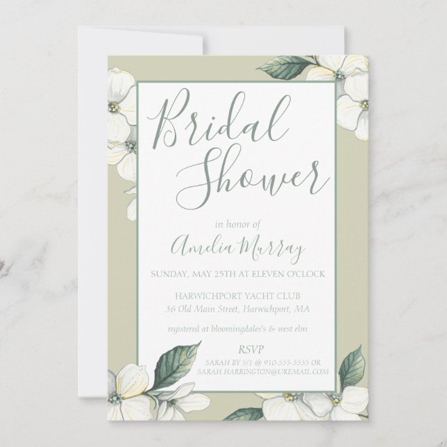 Invitación a ducha de novia, florecimiento de dogw (Anverso)