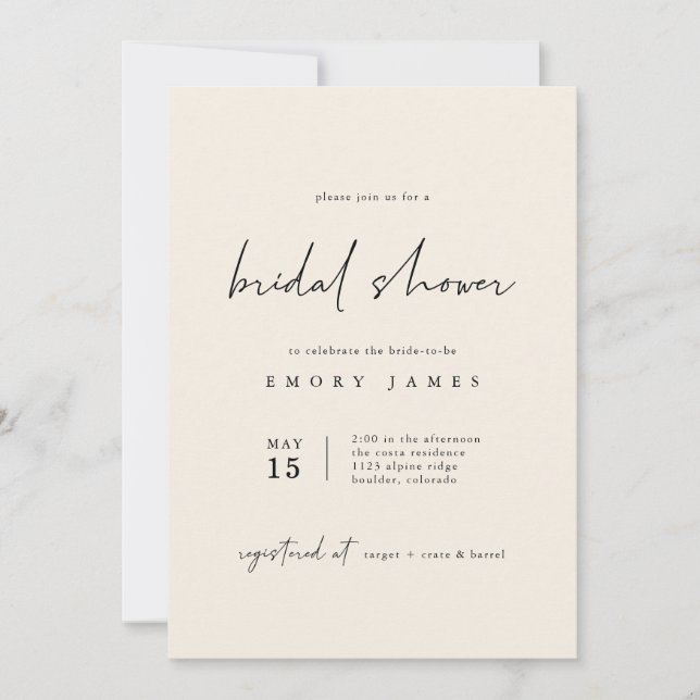 Invitación a ducha de novia fuera de Bohemia blanc (Anverso)