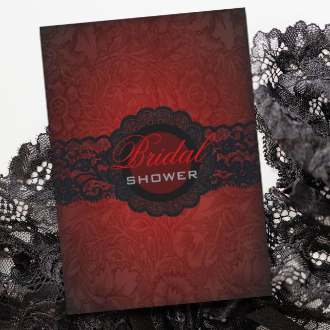 Invitación a ducha de novia gótica de encaje negro (Red Black Lace Gothic Bridal Shower Invitation)