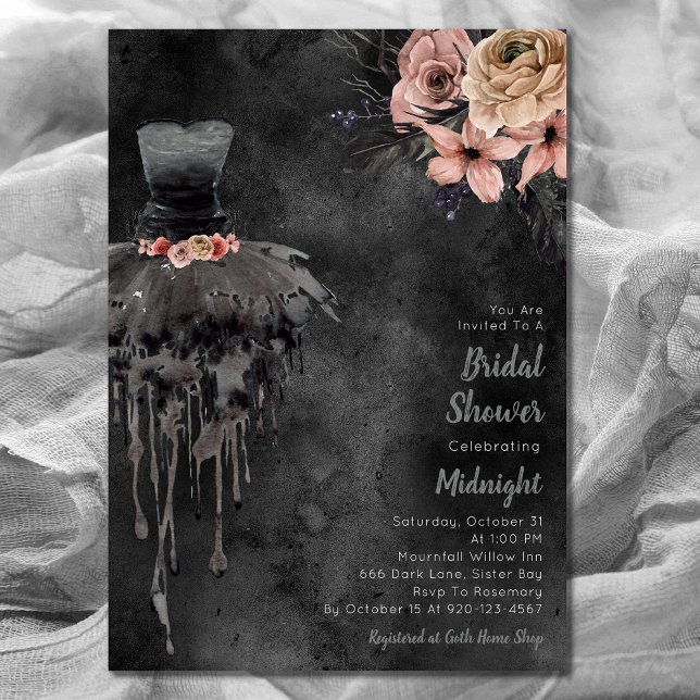 Invitación a ducha de novia gótica y oscura floral (Subido por el creador)