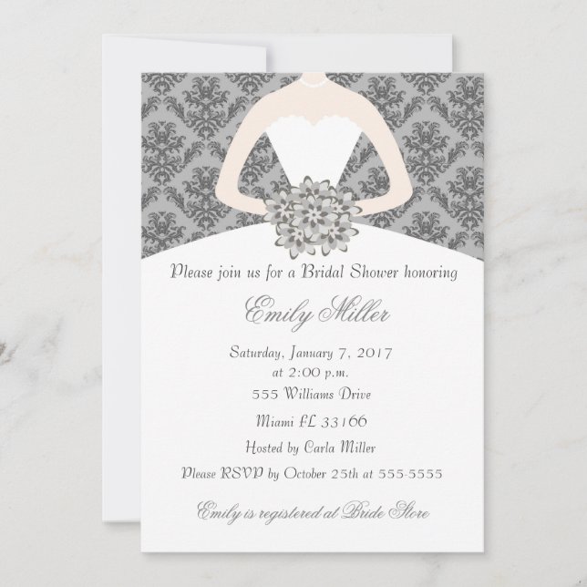 Invitación a ducha de novia gris de la novia Damas (Anverso)