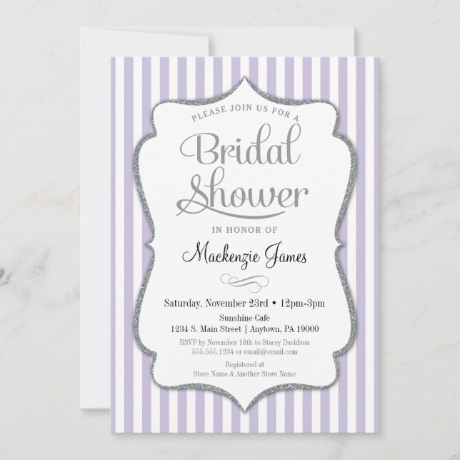 Invitación a ducha de novia gris Lilac Lavender (Anverso)