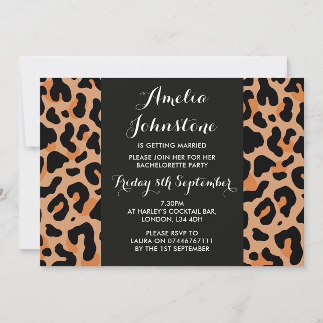 Invitación a ducha de novia impresa en leopardo (Anverso)