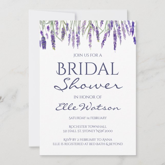 Invitación a ducha de novia Lavender, Boda (Anverso)