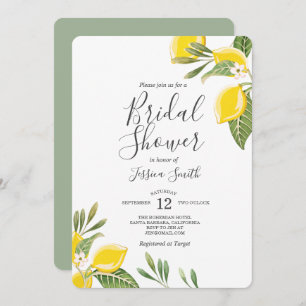 Invitación a ducha de novia limón cítrico bohemio