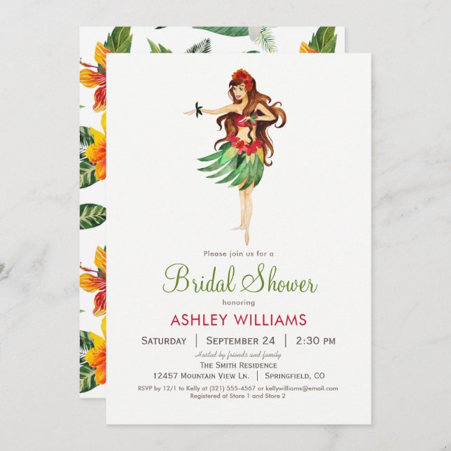 Invitación a ducha de novia luau hawaiana (Anverso / Reverso)
