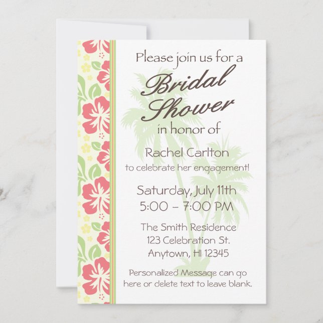 Invitación a ducha de novia luau hawaiana (Anverso)