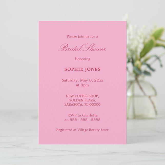 Invitación a ducha de novia magenta rosa (Anverso de pie)