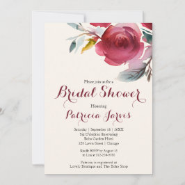 Invitación a ducha de novia Marsala Moda Boho Flor