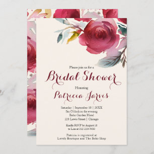 Invitación a ducha de novia Marsala Moda Boho Flor