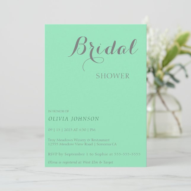 Invitación a ducha de novia mínima de SEAFOAM (Anverso de pie)