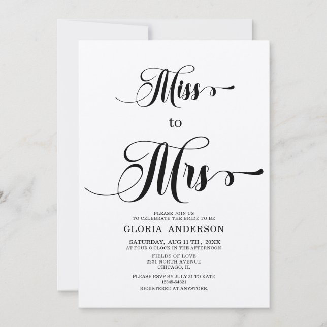 Invitación a ducha de novia minimalista (Anverso)