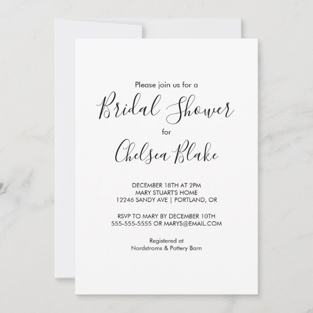 Invitación a ducha de novia minimalista (Anverso)