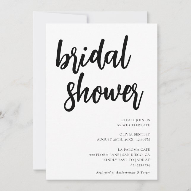 Invitación a ducha de novia minimalista (Anverso)