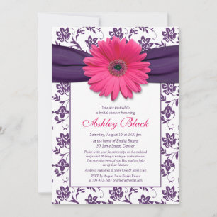 Invitación a ducha de novia morada de Gerber rosad