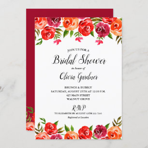 Invitación a ducha de novia Naranja rojo floral ac