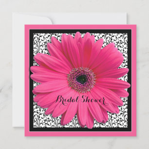 Invitación a ducha de novia negra de Gerbera rosa
