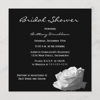 Invitación a ducha de novia negra, rosa blanca y n