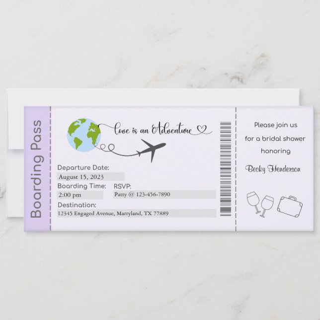 Invitación a ducha de novia, novia a ser invitada (Anverso)