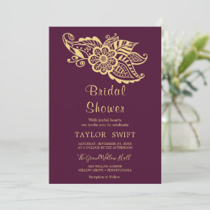 Invitación a ducha de novia paisley india Gold
