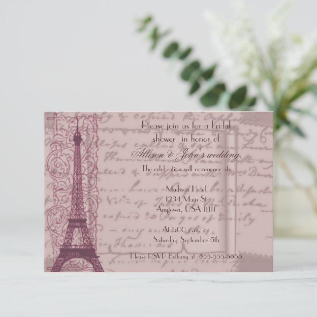 Invitación a ducha de novia parisina rosa (Anverso de pie)