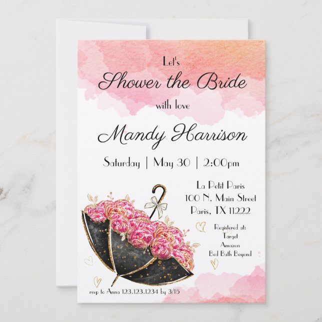 Invitación a ducha de novia parisina rosa bonito (Anverso)
