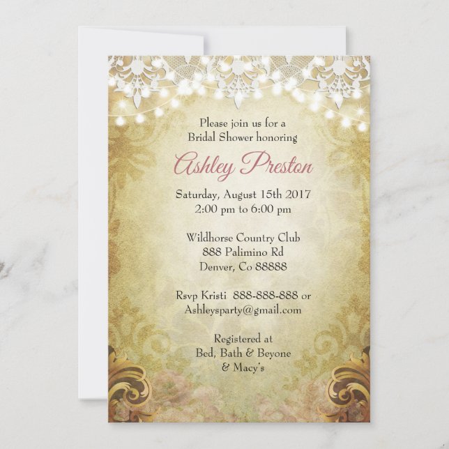 Invitación a ducha de novia por luces radiantes ru (Anverso)