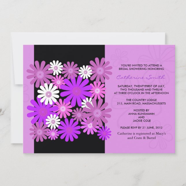 Invitación a ducha de novia Purple Gerber Daisy Br (Anverso)