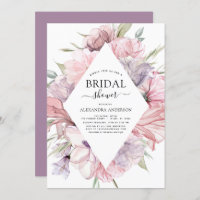 Invitación a ducha de novia púrpura rosa Boho Dust