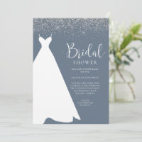 Invitación a ducha de novia Purpurina azul y plate