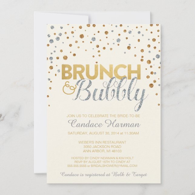 Invitación a ducha de novia Purpurina Brunch & Bub (Anverso)