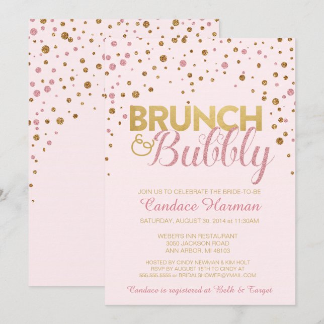 Invitación a ducha de novia Purpurina Brunch & Bub (Anverso / Reverso)