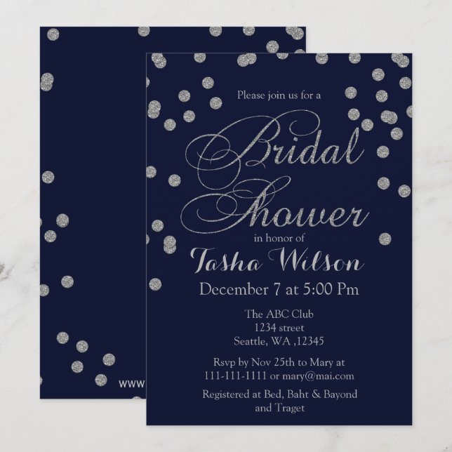 Invitación a ducha de novia Purpurina de plata de  (Anverso / Reverso)