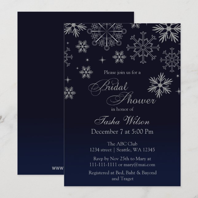 Invitación a ducha de novia Purpurina de plata mar (Anverso / Reverso)