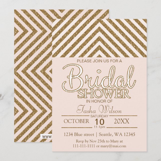 Invitación a ducha de novia Purpurina de Rubor ros (Anverso / Reverso)