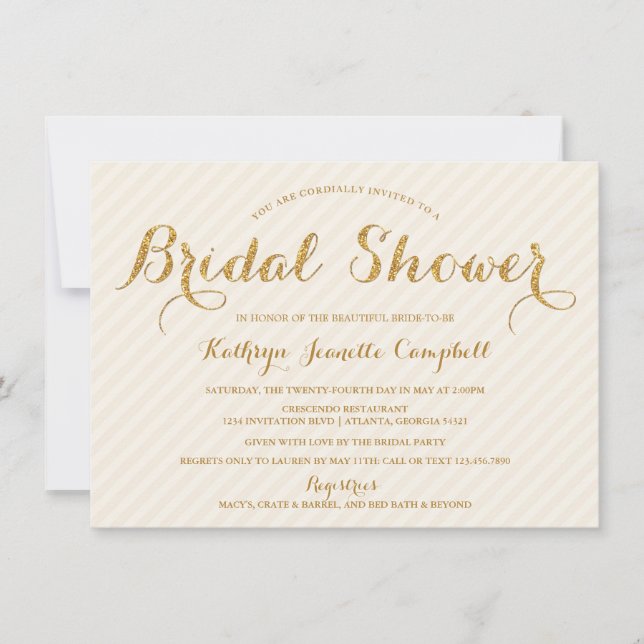 Invitación a ducha de novia Purpurina Glitzy Gold  (Anverso)
