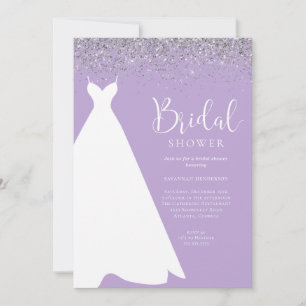 Invitación a ducha de novia Purpurina morado y pla